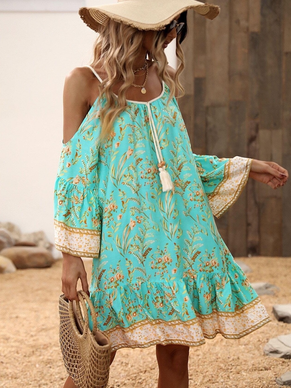 Cold shoulder beach boho dress